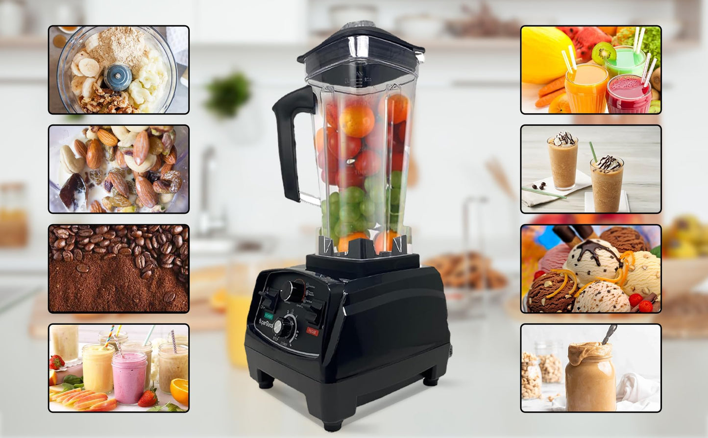 Suprills 2200W High-Speed Blender – Heavy-Duty Smoothie & Milkshake Mixer with Stainless Steel Blades