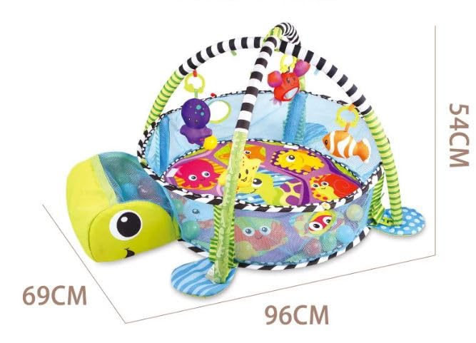 Suprills 3 in 1 Turtle Shape Baby Essentials for New-born | Multifunctional Activity Baby Gym Pit and Baby Play Mat with 30pcs Balls, Mesh Sides - Ideal Baby Toys