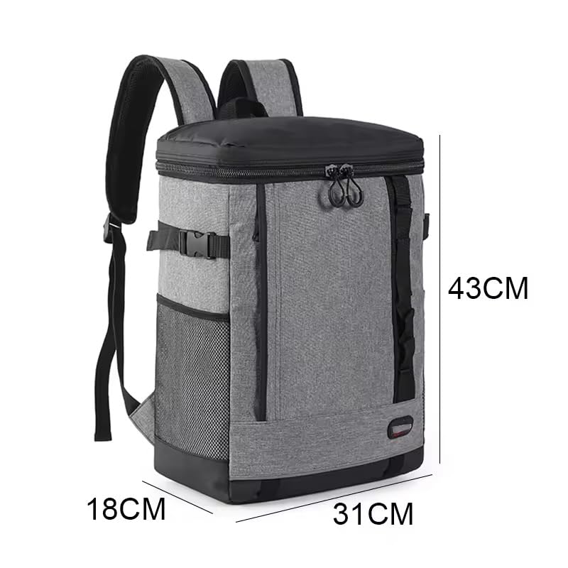 Suprills 24L Insulated Lunch Bag Backpack — 30-Can Cooler with Hard Liner, Waterproof Grey, Lightweight for Camping & Work