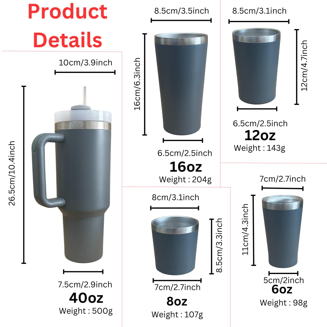 Suprills Modern Tumbler 40 oz with Handle and Straw, Insulated Stainless Steel Water Bottle, Hot Water Bottle, Travel Mug for Iced Coffee, Gifts for Women and Men, Come with Set of 4 Cups