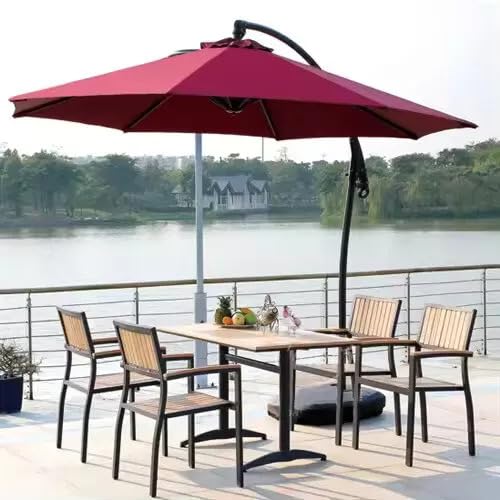 Suprills 3M Outdoor Hanging Parasol With Crank Handle Patio Sun Shade - Garden Furniture Banana Cantilever Umbrella with Base, Ideal for Garden and Provides water Protection in Red Color