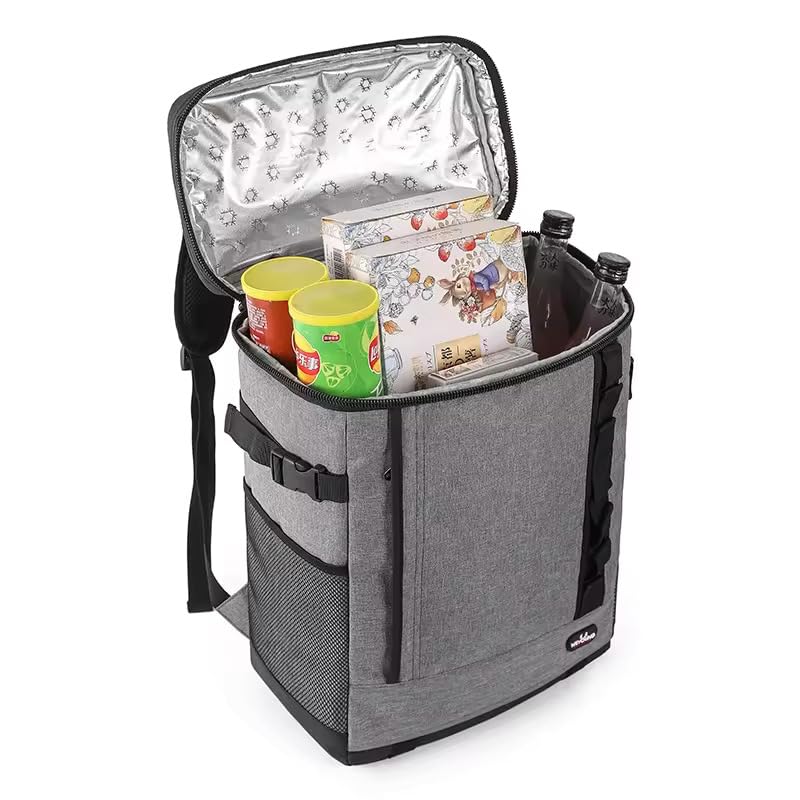 Suprills 24L Insulated Lunch Bag Backpack — 30-Can Cooler with Hard Liner, Waterproof Grey, Lightweight for Camping & Work
