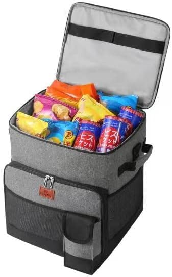 Suprills 32Litre Rolling Cooler, Grey and Black Lunch Bag & Lunch Box with all Terrain Cart, Foldable Travel Bag for Camping, Picnic, water, Outdoor Parties