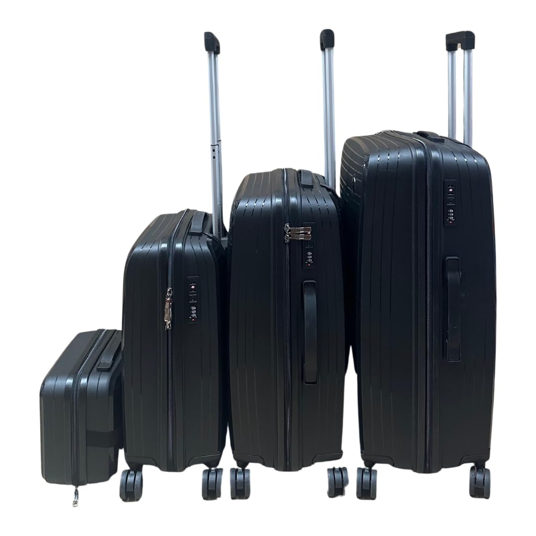 Suprills 4-Piece Luggage Set - Lightweight PP Shell Trolley Case with TSA Lock, Cabin Suitcase, 20" 24" 28" Suitcases, 14" Beauty Case, 360° Spinner Wheels