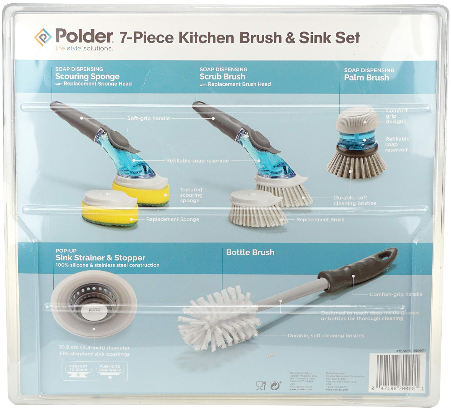 Polder 7-Piece Kitchen Brush & Sink Set, White
