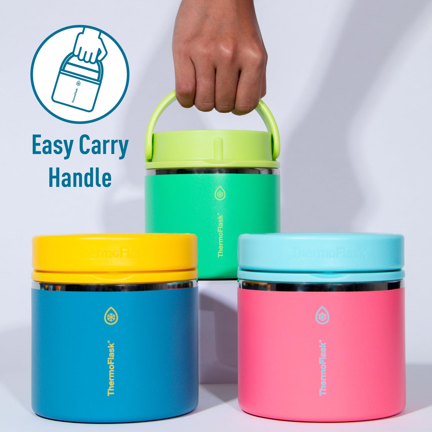ThermoFlask 20 oz Double Wall Insulated Food Jar, 2-Pack, Raspberry + Candy Pink / Shamrock + Citron