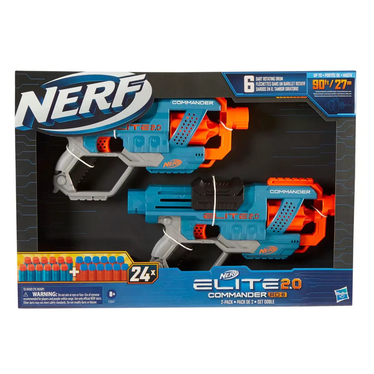 Nerf Elite 2.0 Commander RD-6 Blaster, 2 Pack, 24 Official Darts, 6-Dart Rotating Drum, Built-In Customizing Capabilities (8+ Years)