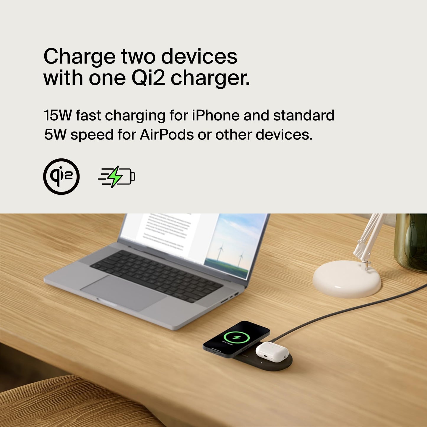 Belkin BoostCharge Pro 2-in-1 Wireless Charging Pad with Magnetic Qi2 15W, Fast Charging iPhone Wireless Charger Compatible with iPhone 16/15/14 Series, AirPods, MagSafe Enabled Devices - Black