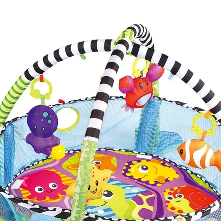 Suprills 3 in 1 Turtle Shape Baby Essentials for New-born | Multifunctional Activity Baby Gym Pit and Baby Play Mat with 30pcs Balls, Mesh Sides - Ideal Baby Toys