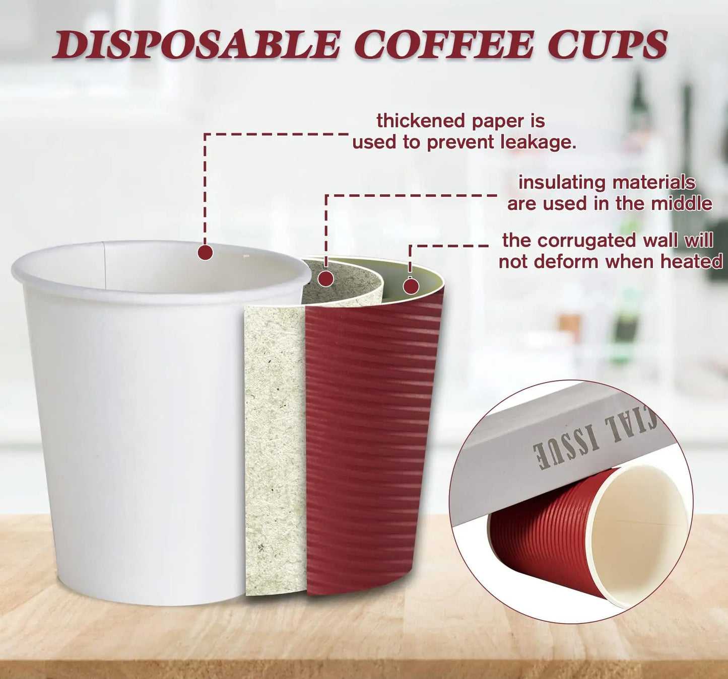 Suprills 16 oz Kraft Strong Ripple Disposable 100 Coffee Cups with Lids - Triple Wall Insulated Coffee Cup Set, Leak Proof Lids - Coffee Cups for Hot Beverages, Takeaway Drinks