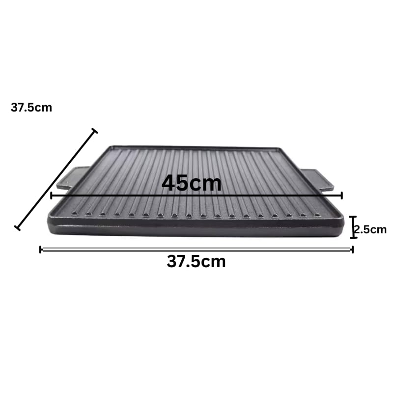 Suprills Cast Iron Double-Sided Reversible Grill Griddle — 37.5 x 37.5 cm, Heavy Duty for BBQ & Stoves