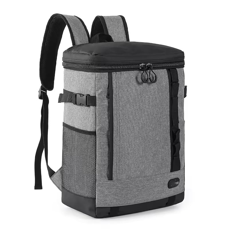 Suprills 24L Insulated Lunch Bag Backpack — 30-Can Cooler with Hard Liner, Waterproof Grey, Lightweight for Camping & Work