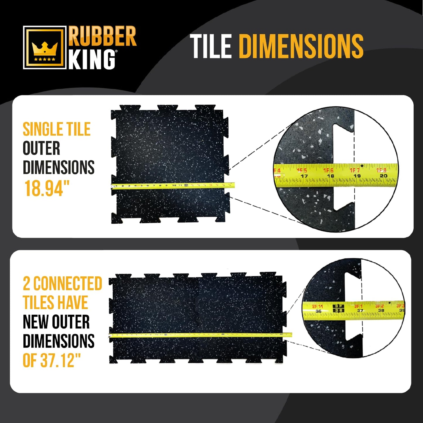 Rubber King Interlocking Tiles – Best Indoor Gym & Exercise Performance Flooring 19” x 19”- 6mm 10pc (Grey)