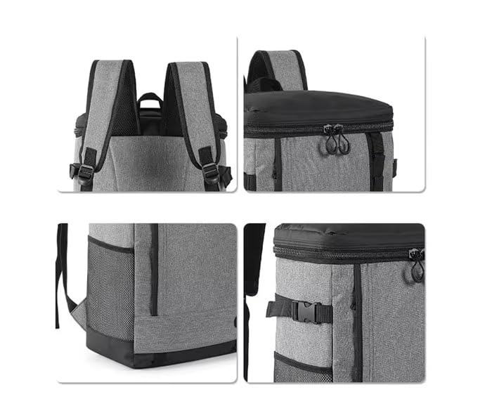 Suprills 24L Insulated Lunch Bag Backpack — 30-Can Cooler with Hard Liner, Waterproof Grey, Lightweight for Camping & Work