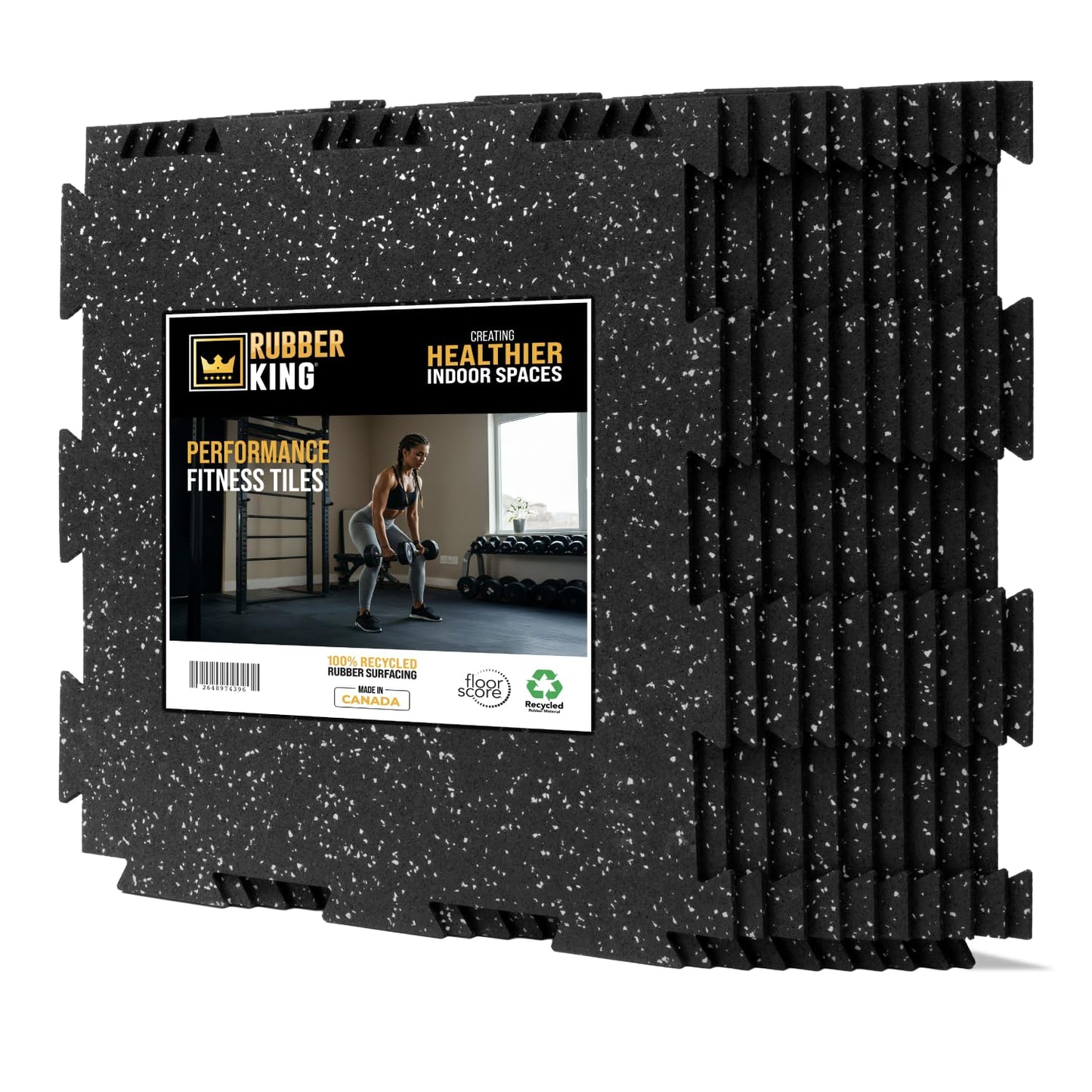 Rubber King Interlocking Tiles – Best Indoor Gym & Exercise Performance Flooring 19” x 19”- 6mm 10pc (Grey)