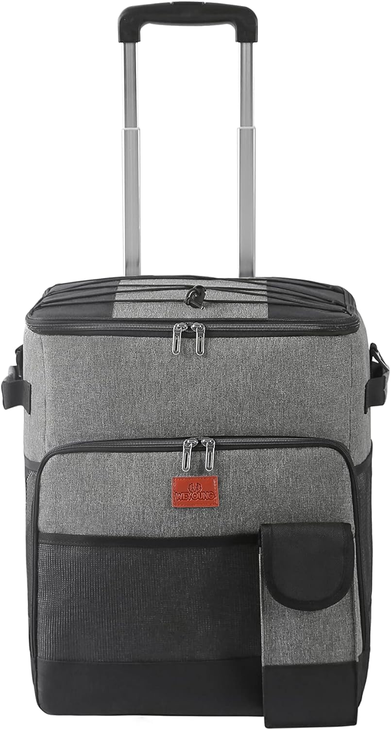 Suprills 32Litre Rolling Cooler, Grey and Black Lunch Bag & Lunch Box with all Terrain Cart, Foldable Travel Bag for Camping, Picnic, water, Outdoor Parties