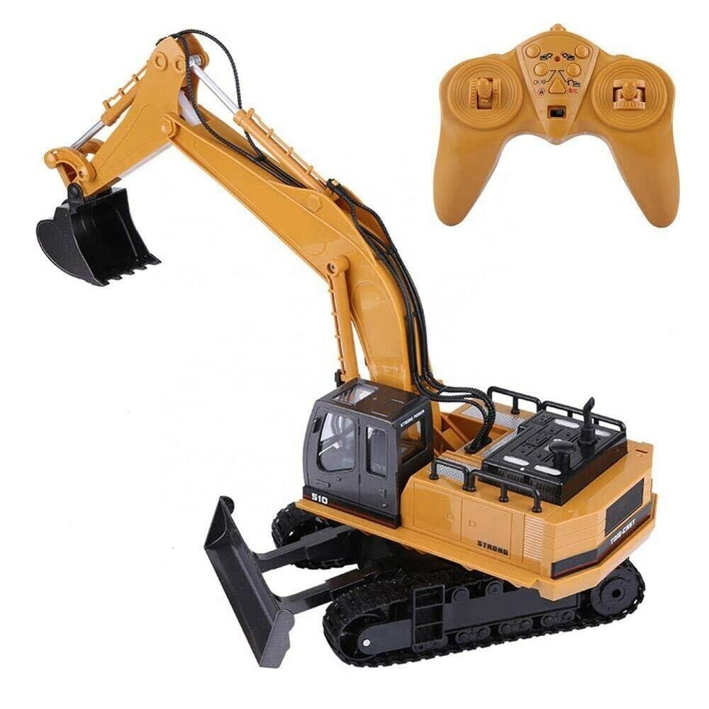 SUPER TOYS Remote Control Die Cast 1:16 Scale Excavator with metal Bucket and dozer blade RC Construction Vehicles 2.4G 4WD Full Function Digger Toys with Sound