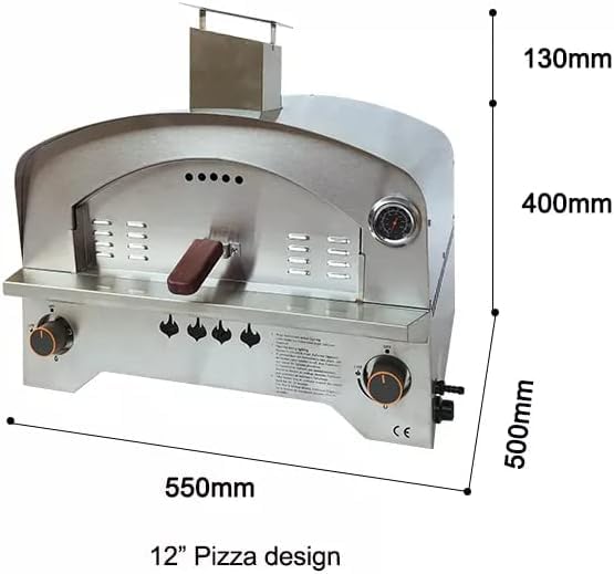 Suprills Pizza Oven for Outdoor BBQ - Includes Pizza Stone, Stainless Steel Gas BBQ Table Top, Temperature Gauge -Fired with Gas Suitable for up to 16” Pizzas