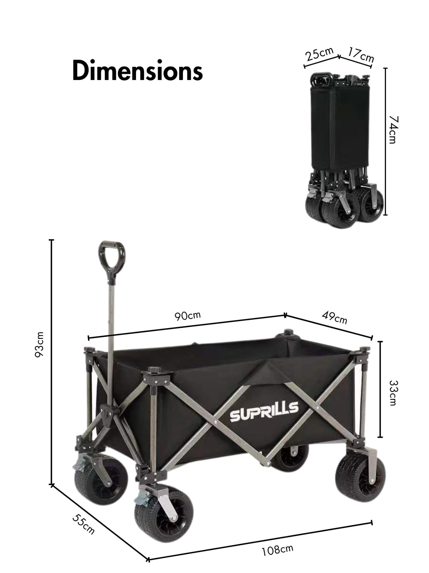 Suprills 160L Folding Festival Trolley — Heavy Duty Collapsible Camping, Garden & Beach Wagon with Table Top & Wide Wheels, 120kg Capacity