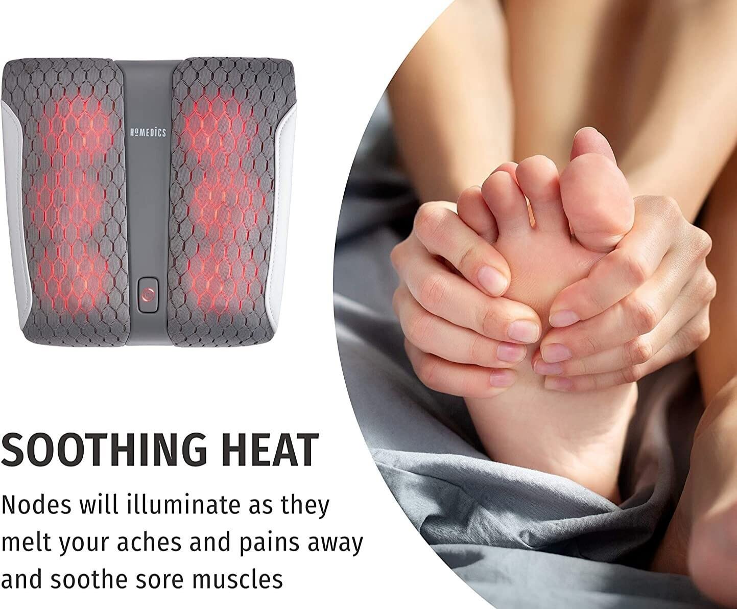 HoMedics Gentle Touch Gel Shiatsu Foot Massager with Heat, Relaxing Soothing Massage Heel to Toe, Triple Massage Heads, Adjustable Pressure