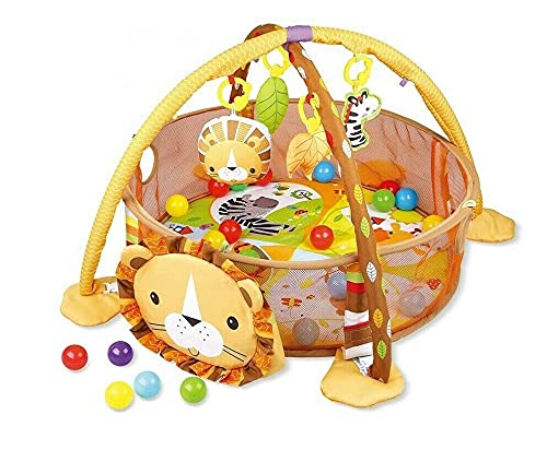 Suprills 3 in 1 Lion/Turtle Shape Baby Essentials for New-born | Multifunctional Activity Baby Gym Pit and Baby Play Mat with 30pcs Balls, Mesh Sides - Ideal Baby Toys