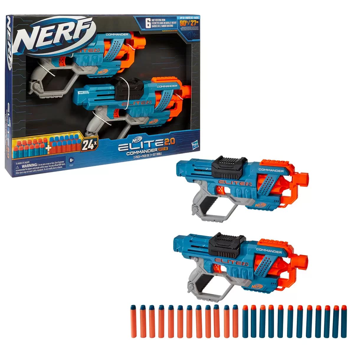 Nerf Elite 2.0 Commander RD-6 Blaster, 2 Pack, 24 Official Darts, 6-Dart Rotating Drum, Built-In Customizing Capabilities (8+ Years)