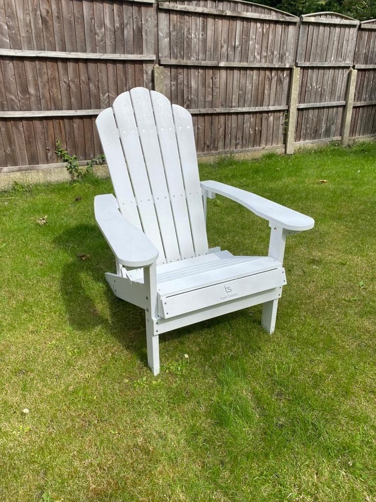 Suprills Outdoors Adirondack White Chair - water Resistant Garden Furniture, Comfortable Camping Chair, Patio Garden Bench Armchair Lounger for Fire Pit, Backyard