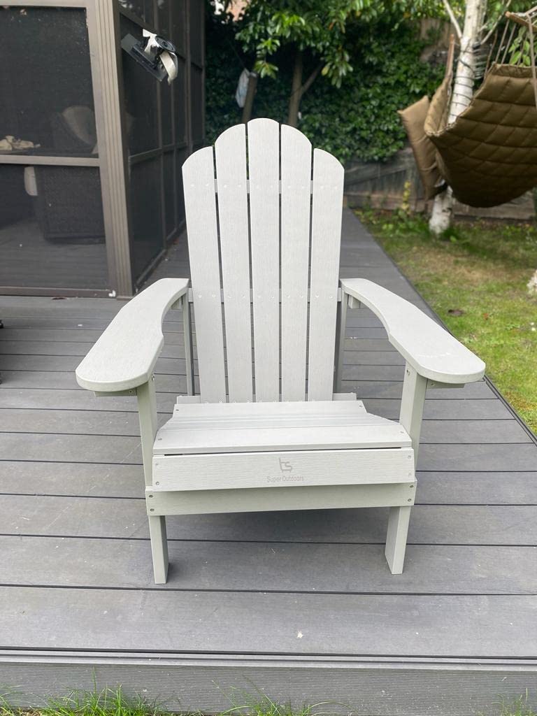 Super grills Outdoors Adirondack Chair Weather Resistant Patio Chair Outdoor Armchair Lounger for Fire Pit Patio Garden Backyard (Gray)