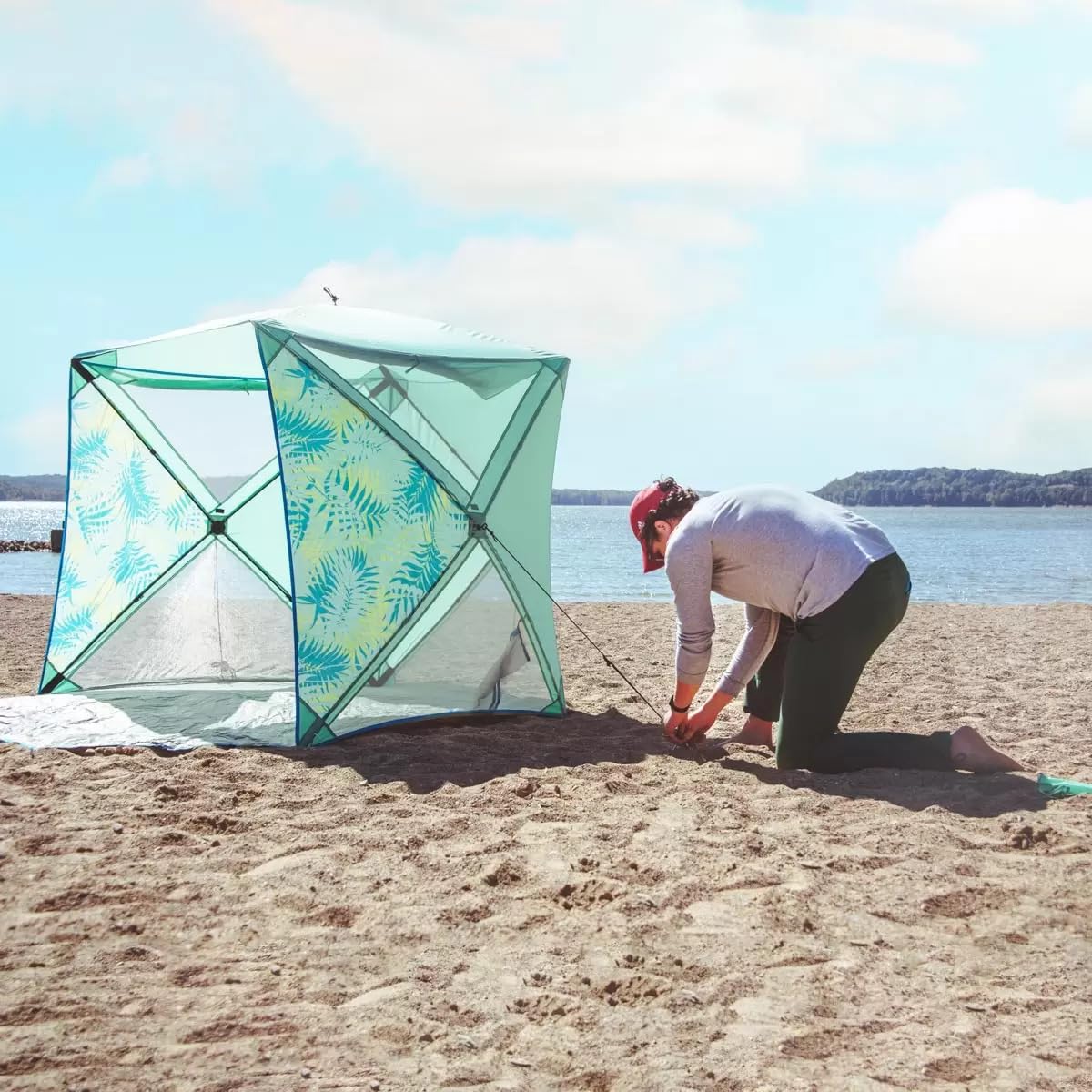 Old Bahama Bay 5.1 x 5.1ft (1.5 x 1.5m) Pop-Up Shelter Beach Tent Gazebo, Portable Shade Sun UPF50+ UV Protection for 4 Person Extendable Floor Hiking Camping, Waterproof Windproof