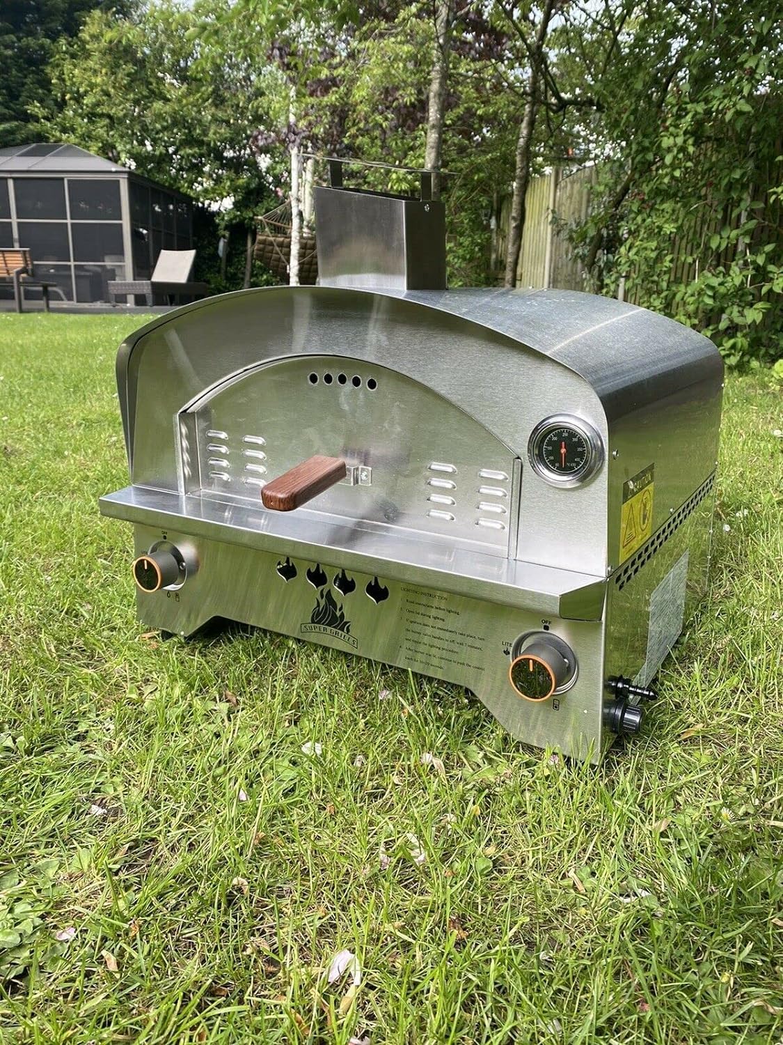 Suprills Pizza Oven for Outdoor BBQ - Includes Pizza Stone, Stainless Steel Gas BBQ Table Top, Temperature Gauge -Fired with Gas Suitable for up to 16” Pizzas