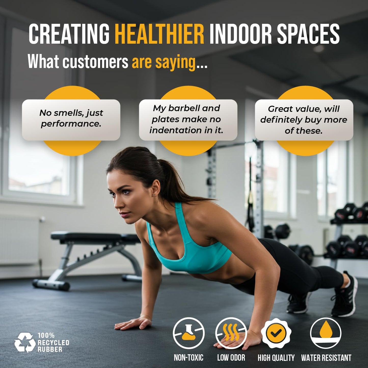 Rubber King Interlocking Tiles – Best Indoor Gym & Exercise Performance Flooring 19” x 19”- 6mm 10pc (Grey)