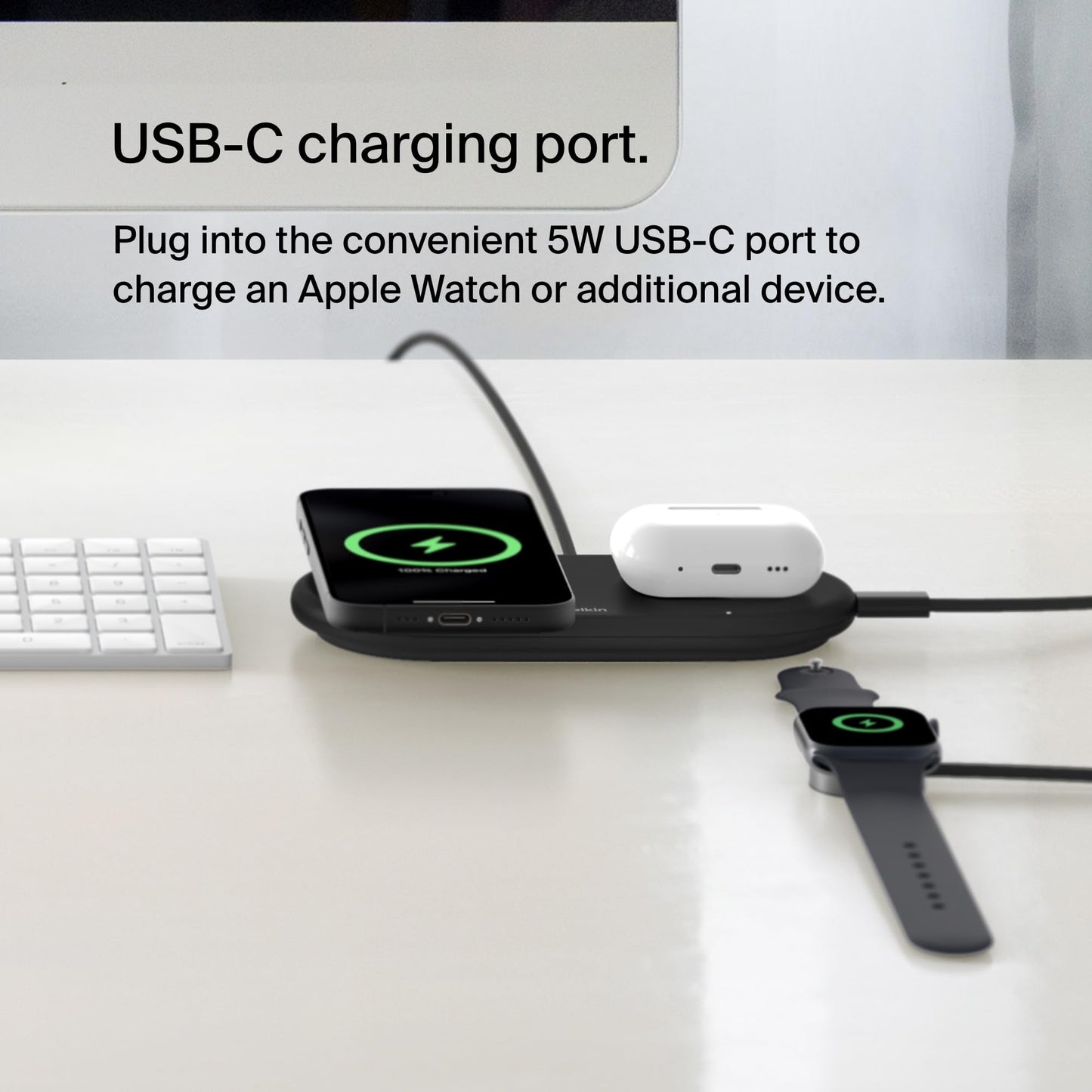 Belkin BoostCharge Pro 2-in-1 Wireless Charging Pad with Magnetic Qi2 15W, Fast Charging iPhone Wireless Charger Compatible with iPhone 16/15/14 Series, AirPods, MagSafe Enabled Devices - Black