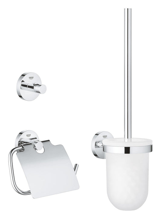 Bundle aus GROHE Start Cosmopolitan - WC- Set 3-in-1 (Material: Glas/Metall, verdeckte Befestigung), supersteel, 41204DC0 + Kleber für BadAccessoires