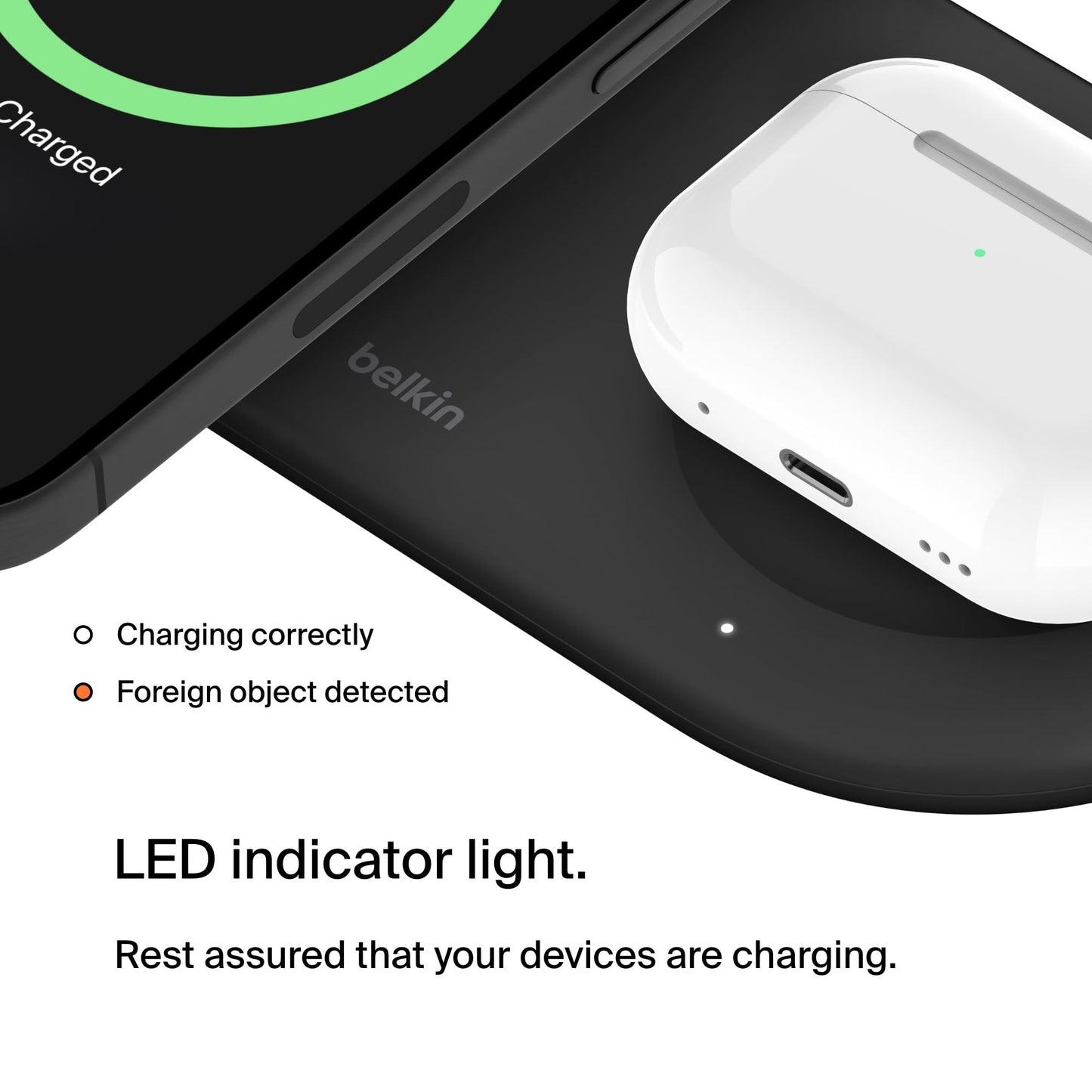Belkin BoostCharge Pro 2-in-1 Wireless Charging Pad with Magnetic Qi2 15W, Fast Charging iPhone Wireless Charger Compatible with iPhone 16/15/14 Series, AirPods, MagSafe Enabled Devices - Black