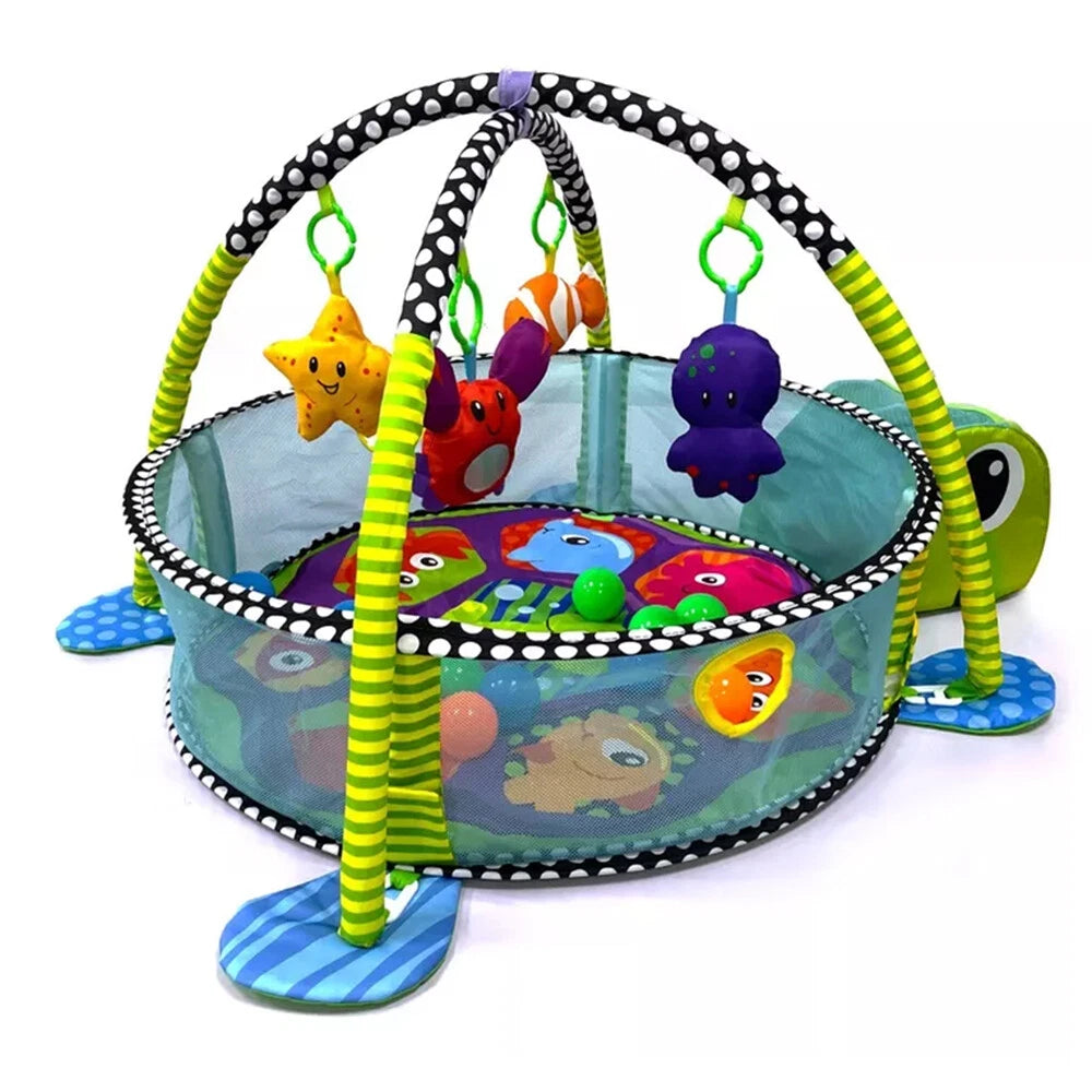 Suprills 3 in 1 Lion/Turtle Shape Baby Essentials for New-born | Multifunctional Activity Baby Gym Pit and Baby Play Mat with 30pcs Balls, Mesh Sides - Ideal Baby Toys