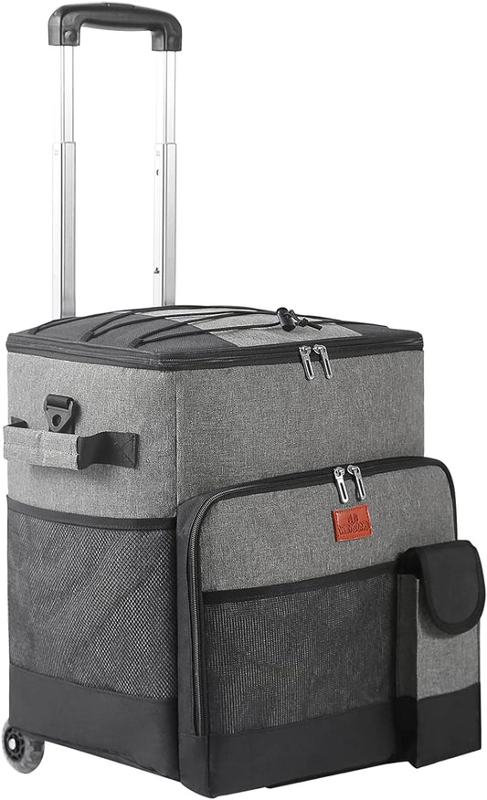 Suprills 32Litre Rolling Cooler, Grey and Black Lunch Bag & Lunch Box with all Terrain Cart, Foldable Travel Bag for Camping, Picnic, water, Outdoor Parties
