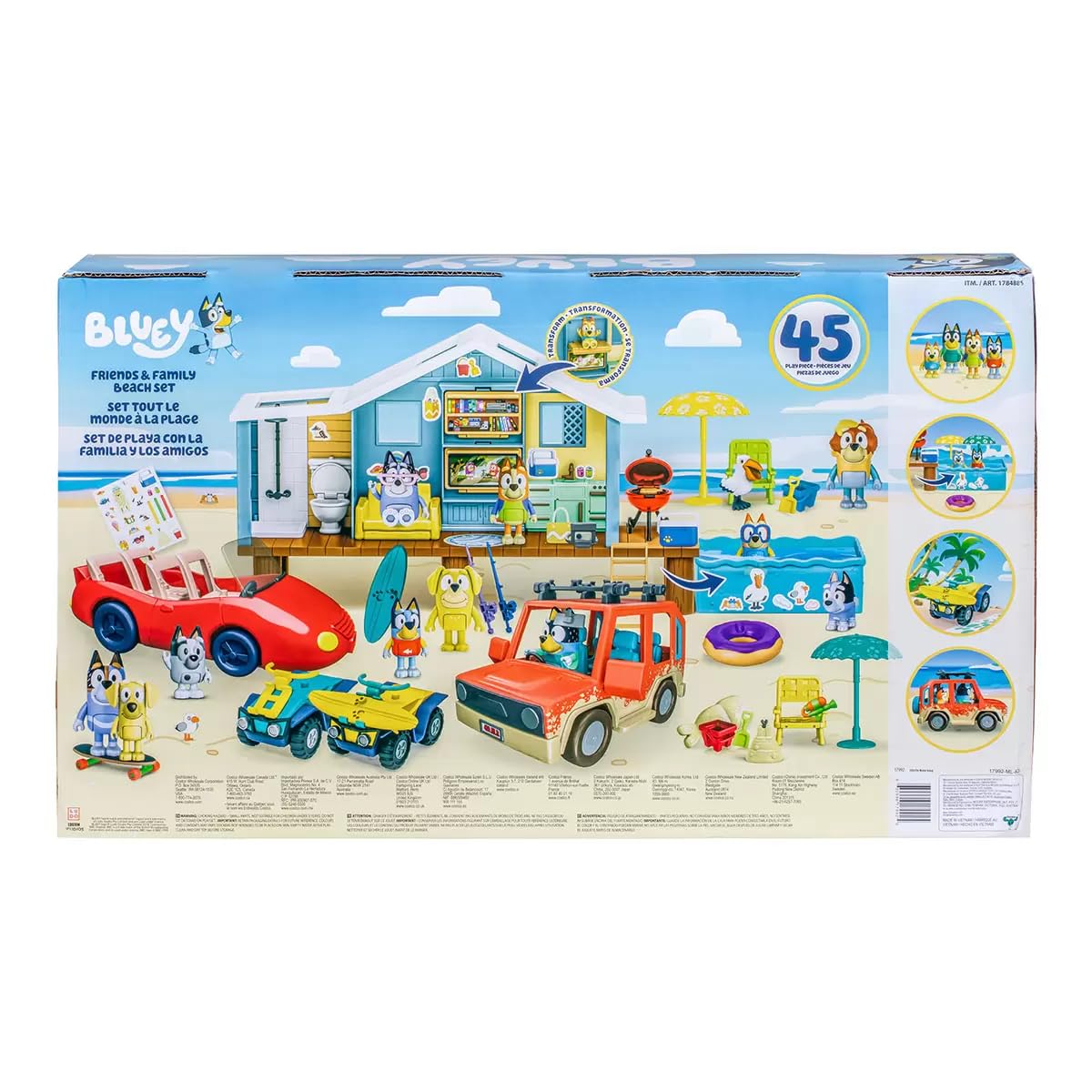 Bluey Friends & Family Beach Bash Mega Set- House Playset 45 Piece Ultimate Mega Set-Large-Includes Sticker Sheet
