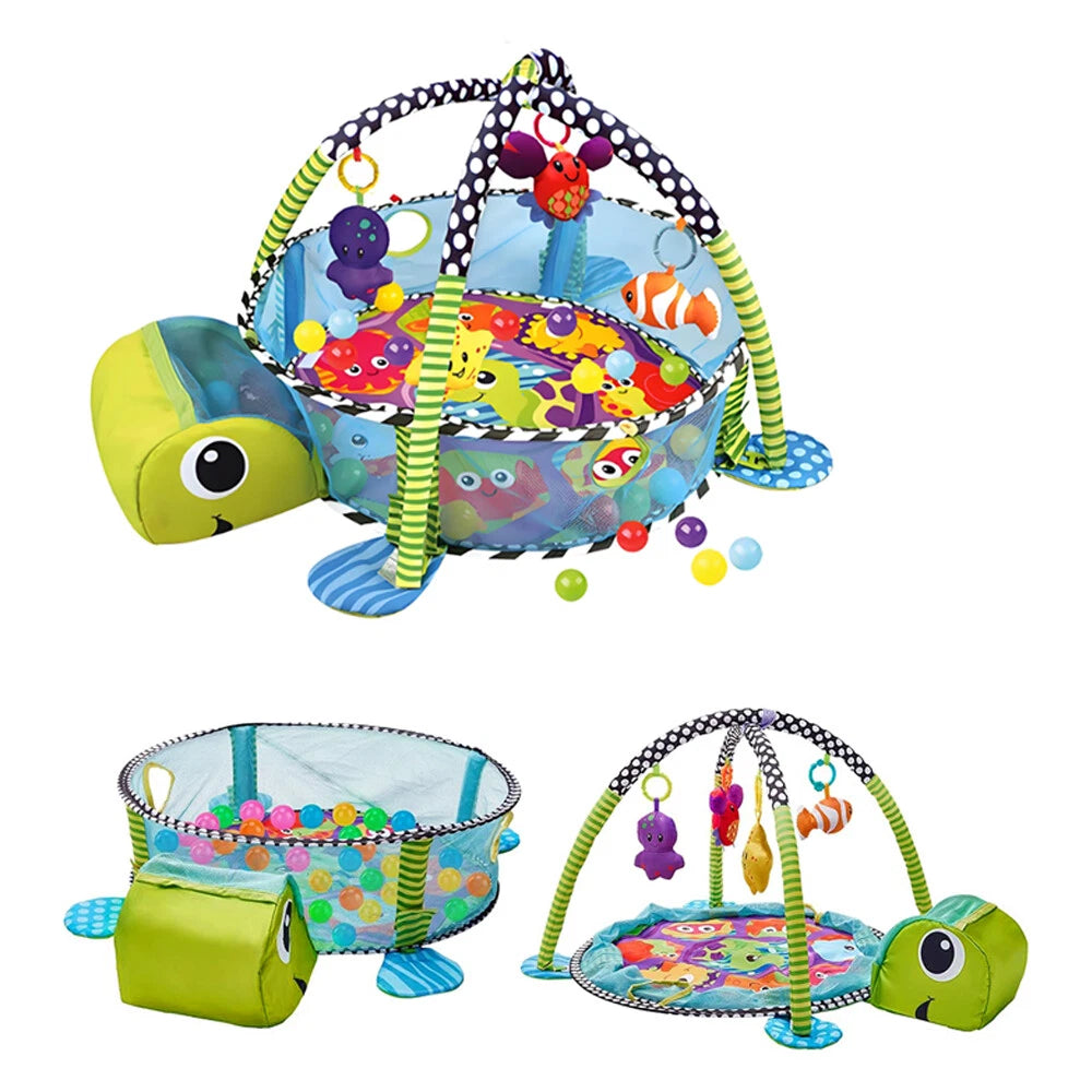 Suprills 3 in 1 Lion/Turtle Shape Baby Essentials for New-born | Multifunctional Activity Baby Gym Pit and Baby Play Mat with 30pcs Balls, Mesh Sides - Ideal Baby Toys