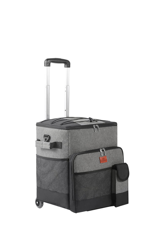 Suprills 32L Rolling Cooler with Foldable All-Terrain Cart — Grey & Black, for Camping, Picnics, Outdoor Parties