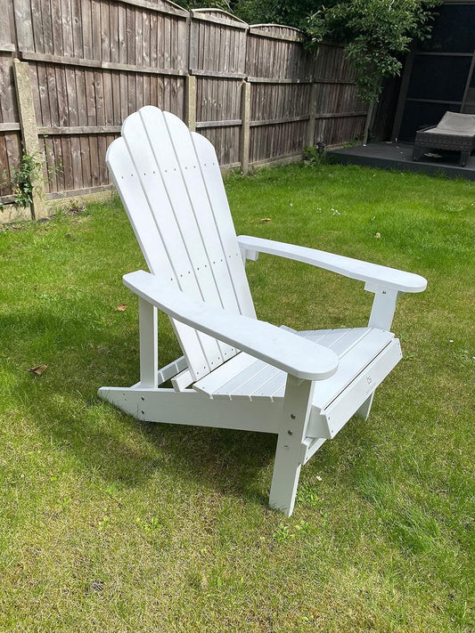 Suprills Outdoors Adirondack White Chair - water Resistant Garden Furniture, Comfortable Camping Chair, Patio Garden Bench Armchair Lounger for Fire Pit, Backyard