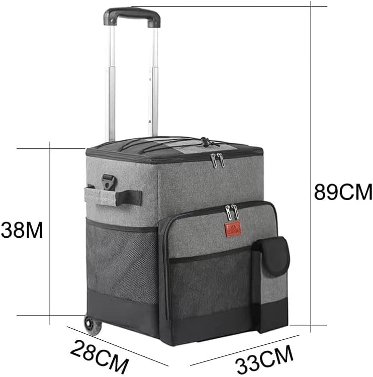 Suprills 32Litre Rolling Cooler, Grey and Black Lunch Bag & Lunch Box with all Terrain Cart, Foldable Travel Bag for Camping, Picnic, water, Outdoor Parties