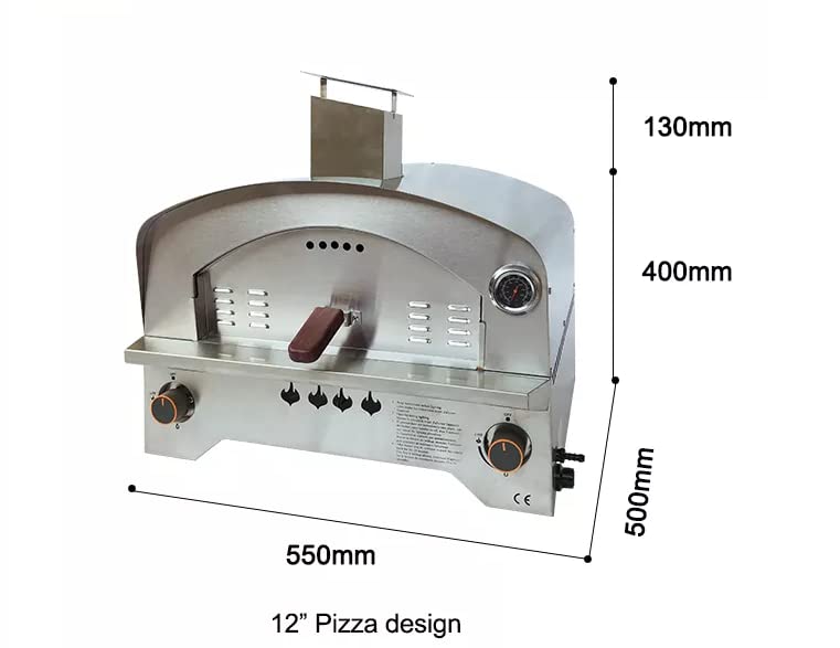 Super Grills 2-Burner Table Top Gas Pizza Oven — Stainless Steel, Portable, with 14" Pizza Stone, Outdoor Cooking