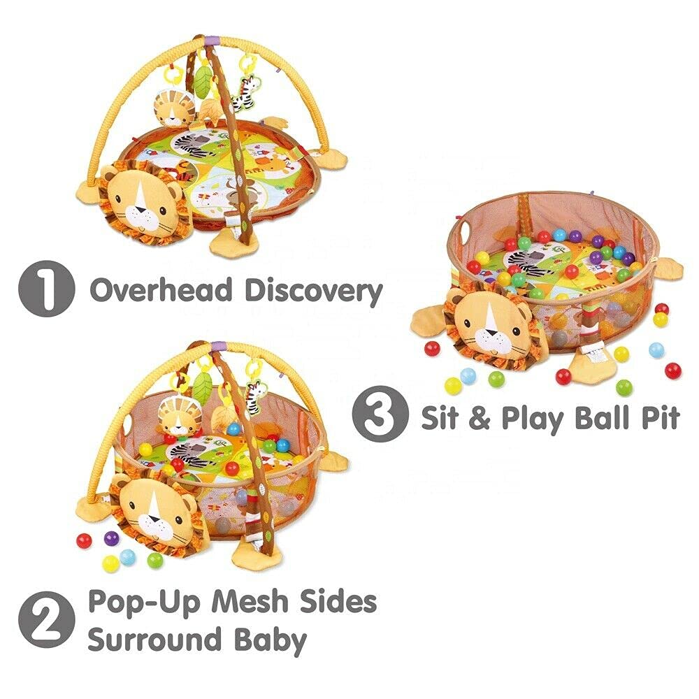 Suprills 3 in 1 Lion/Turtle Shape Baby Essentials for New-born | Multifunctional Activity Baby Gym Pit and Baby Play Mat with 30pcs Balls, Mesh Sides - Ideal Baby Toys