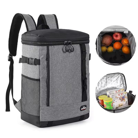 Suprills 24L Insulated Lunch Bag Backpack — 30-Can Cooler with Hard Liner, Waterproof Grey, Lightweight for Camping & Work