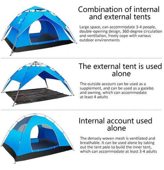 Suprills 3-in-1 Pop-Up Tent (3–4 Person) – Waterproof Instant Double-Layer Camping Shelter