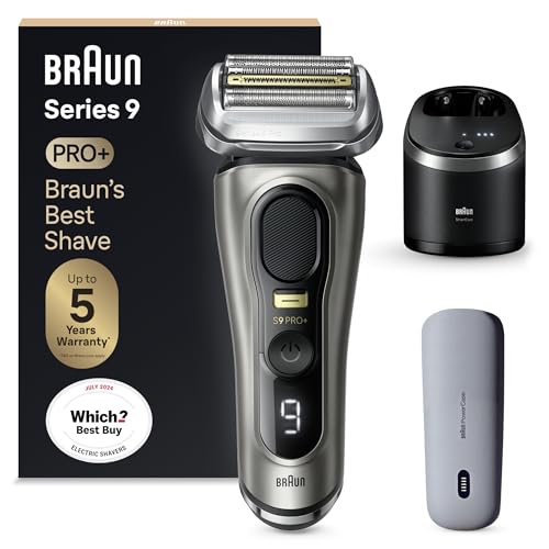 Braun Series 9 Pro+ Electric Shaver with 5 Pro Shaving Elements, Men's Electric Shaver, Long Hair Trimmer, Cleaning Station, Charging Case, PowerCase, Made in Germany, 9575cc, Grey