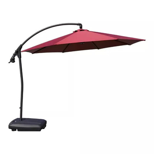 Suprills 3M Outdoor Hanging Parasol With Crank Handle Patio Sun Shade - Garden Furniture Banana Cantilever Umbrella with Base, Ideal for Garden and Provides water Protection in Red Color