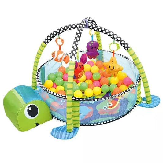 Suprills 3 in 1 Turtle Shape Baby Essentials for New-born | Multifunctional Activity Baby Gym Pit and Baby Play Mat with 30pcs Balls, Mesh Sides - Ideal Baby Toys