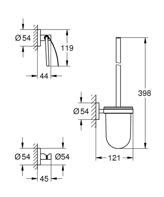 Bundle aus GROHE Start Cosmopolitan - WC- Set 3-in-1 (Material: Glas/Metall, verdeckte Befestigung), supersteel, 41204DC0 + Kleber für BadAccessoires