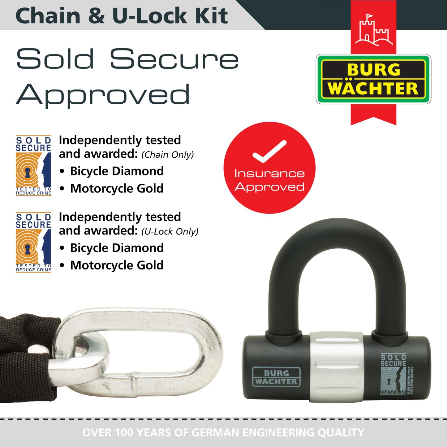 Burg-Wächter 12mm Sold Secure Chain & Ground Anchor Diamond Bike Lock
